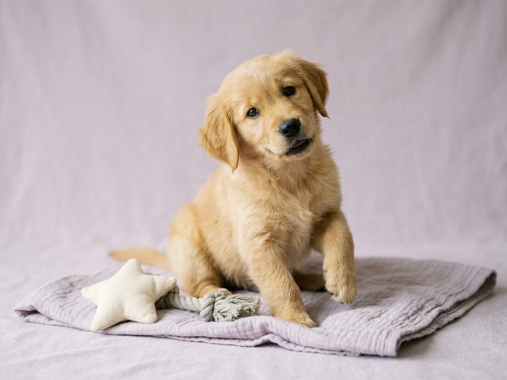 Puppy with welcome-pack toys at Puppy Singapore
